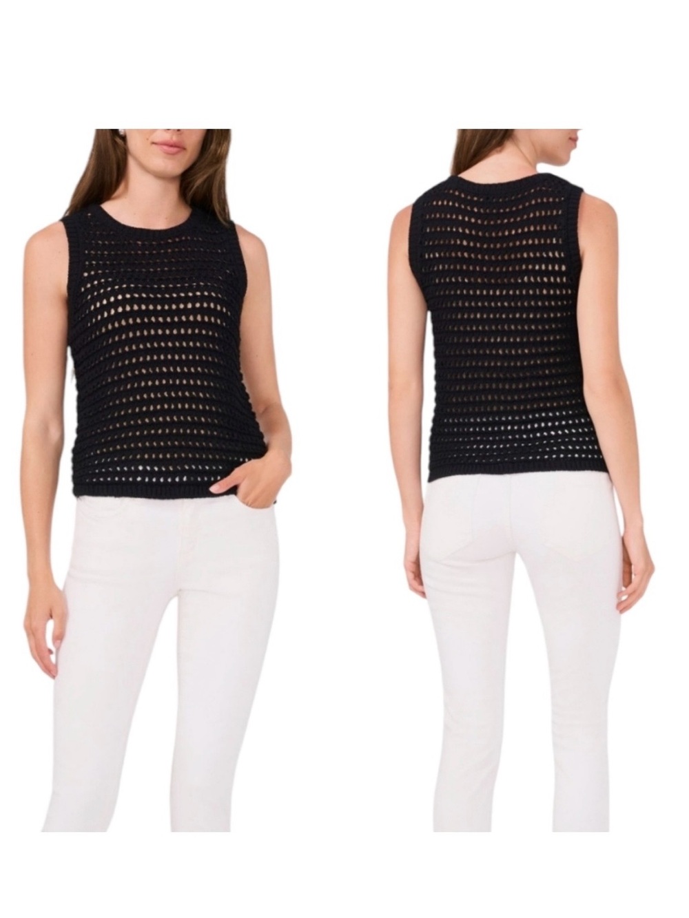 Nordstrom Halogen Black Crochet Knit Tank Top